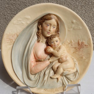Vintage A. Santangela Studio Dante di Volteradici &quot;Il Dono Della Fede&quot; Madonna Bradford Exchange 3D Plate Catholic Baby Jesus Mary Religious