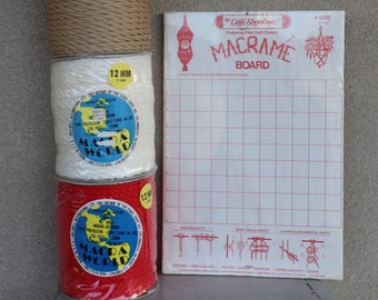 Vintage Macrame Supplies - Instruction and Measurement Board, Yarn (12 mm, 72 yards, Indoor/Outdoor) and Wooden Beads - Crafters Fun Pack!