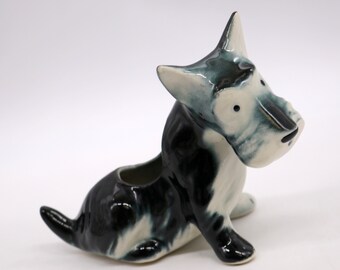 Vintage SCOTTIE DOG Scottish Terrier Dog 1940s PLANTER - Shawnee Hull Royal Copley Pottery Succulent Air Herb Plant Flower Vase Black White