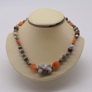 Finely Crafted Gemstone Necklace with Sterling Silver Marked Clasp & Beaded Separator Beads - Retro Boho Quality Jewelry - Great for Summer