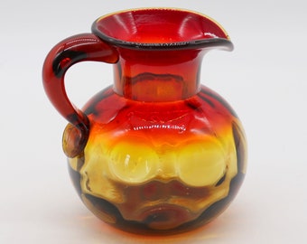 Vintage 4.5" Tall ART GLASS Pitcher Vase - Red and Yellow AMBERINA Coin Dot - Gorgeous Collectible - Hand Blown Handblown Probably Fenton