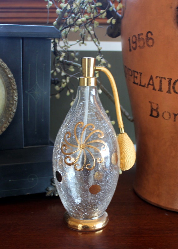 Large Vintage Perfume Atomizer Crackle Glass Art … - image 5