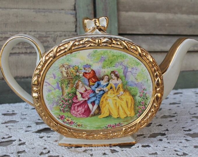 Vintage SADLER TEAPOT Crinoline Victorian Ladies With Cherubs Etsy