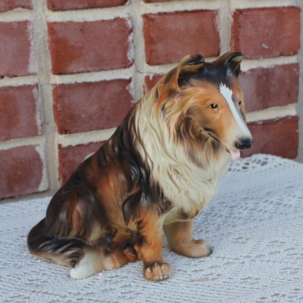 Beautiful Handsome Vintage COLLIE Dog Figurine Planter - Classic Retro Traditional Porcelain - Nice size - 8" long x 7" tall - Lego of Japan