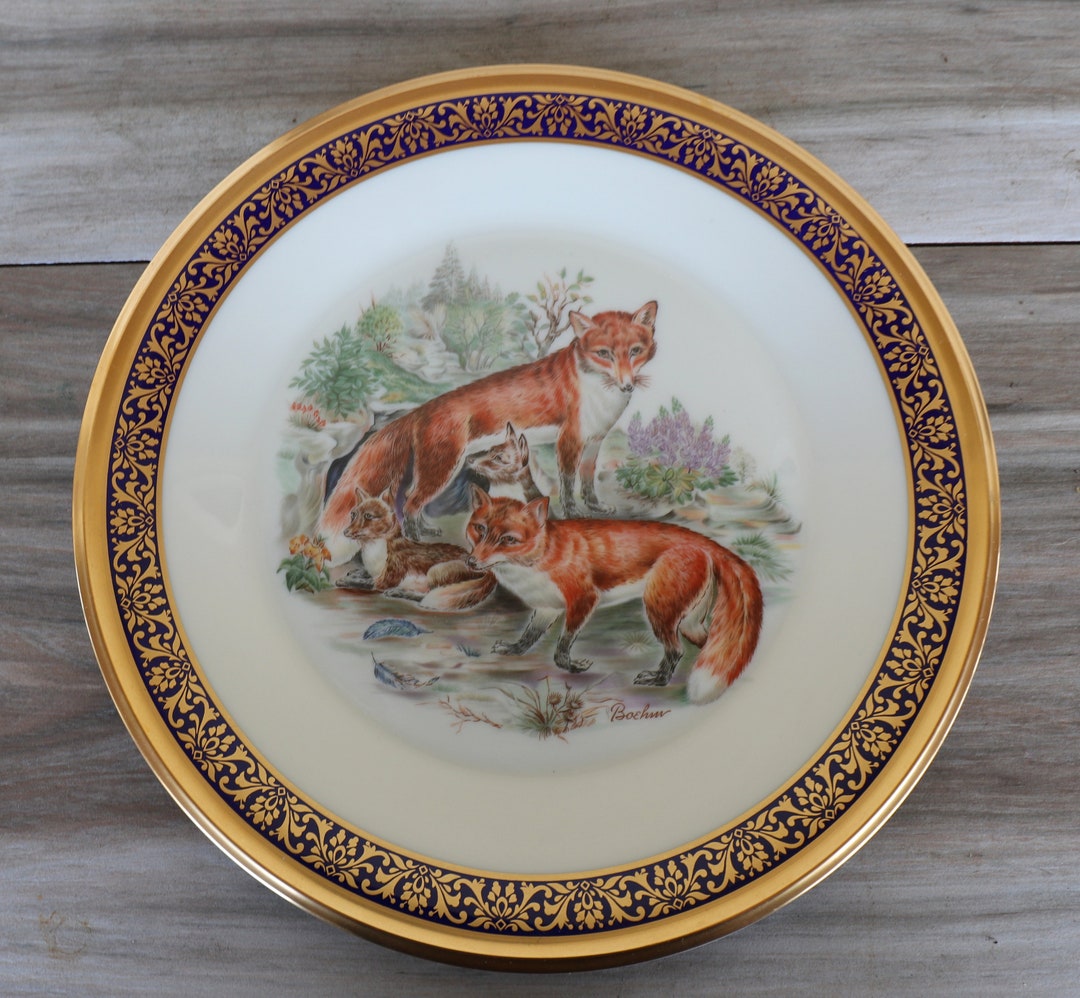 RED FOXES Lenox Collector Plate Wall Decor WOODLAND Wildlife Cobalt