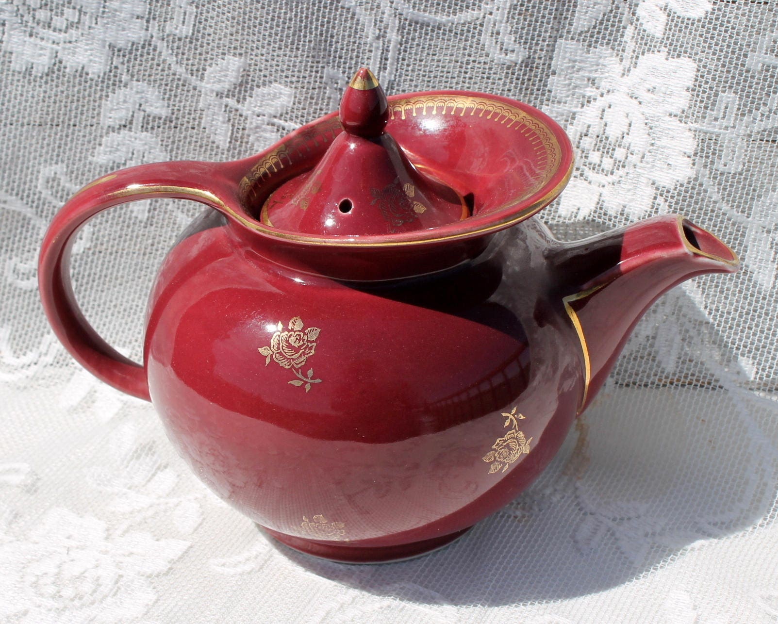 Vintage HALL TEAPOT 6cup Made in USA Maroon Dark Mauve Etsy