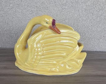 Vintage YELLOW SWAN Planter Beautiful 1960s Retro Japan Pottery Garden Room/Natural Decor - Great for Succulent or Air Plant