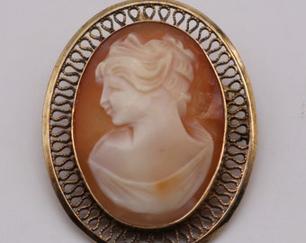 Gorgeous Winard Shell CAMEO Brooch Pin Pendant - Victorian Lady 12K Gold Filled GF Filigree Vintage Jewelry - Beautiful Mother's Day Gift