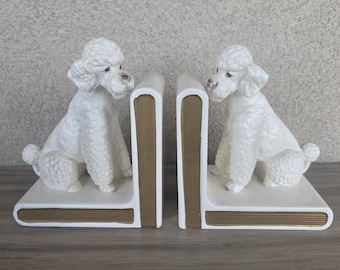 Pair of Vintage LEFTON POODLE BOOKENDS Art Deco White - Great Gift for the Bookworm /Dog Lover in your Life