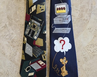 Retro Men's COMPUTER Themed Neck Tie Lot Neckwear - Great Gift for a Self-Proclaimed Nerd/Geek Programmer Coder IT Guy Teacher! Y2K