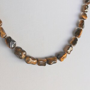 Vintage Tiger Eye Stone Necklace Hand Knotted with Sterling Silver Marked Clasp - Retro Boho Quality Jewelry