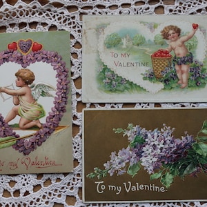Antigo em relevo vintage cartão postal do dia dos namorados lote vitoriano colecionável querubim miosótis cupido criança - Alemanha - pronto para ser emoldurado