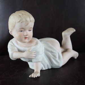 ADORABLE Vintage Bisque Porcelain Figurine Piano Crawling BABY Boy  Cottage Chic Shabby Nursery Child Shower Gift Collectible Ardalt #23/115