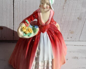 Beautiful ROYAL DOULTON HN1537 Mint JANET Figurine Pink Gown Floral Basket - Bone China Porcelain - Vintage - Lovely Gift