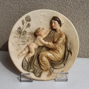 Vintage A. Santangela Studio Dante di Volteradici &quot;Il Dono Della Consolazione&quot; Regalos del Amor Maternal&quot; Escultura 3D Placa Madre Regalo