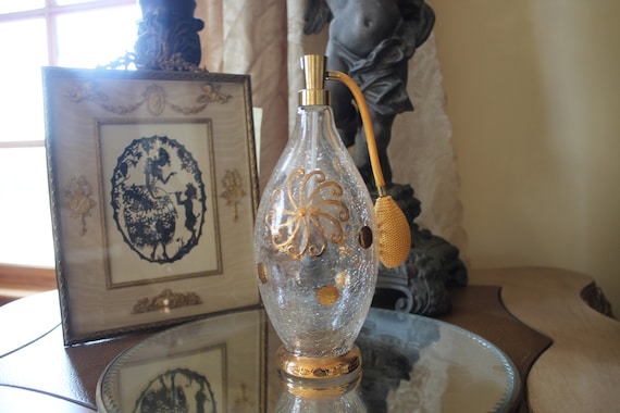 Large Vintage Perfume Atomizer Crackle Glass Art … - image 1