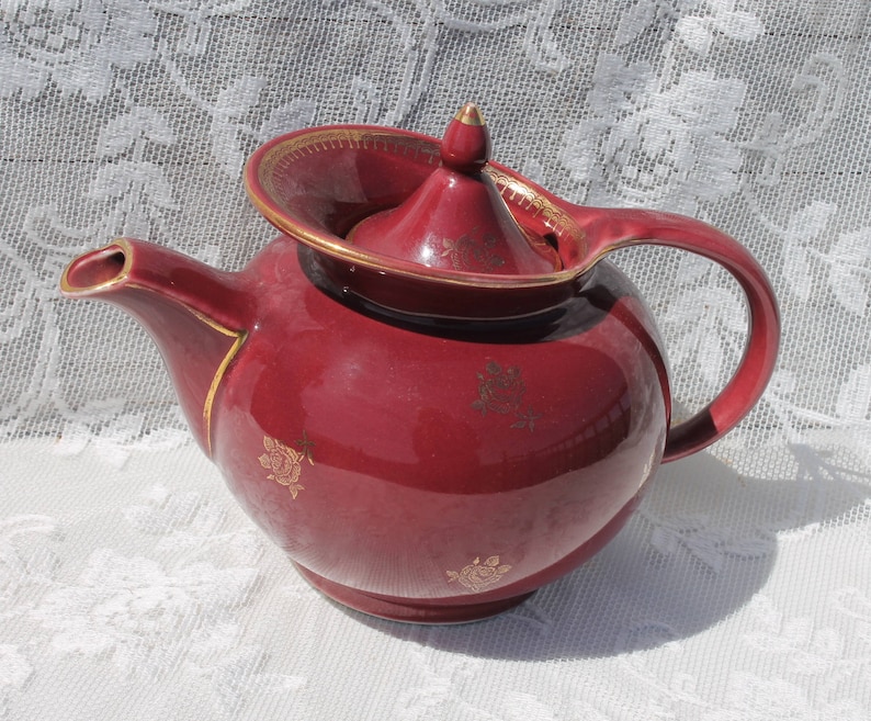 Vintage HALL TEAPOT 6cup Made in USA Maroon Dark Mauve Etsy