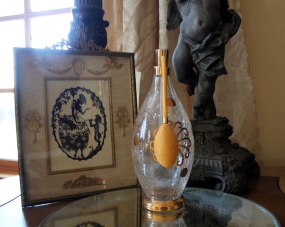 Large Vintage Perfume Atomizer Crackle Glass Art … - image 3