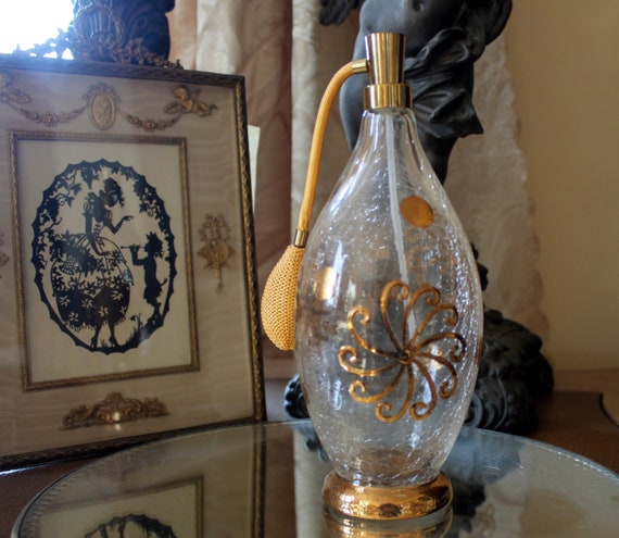 Large Vintage Perfume Atomizer Crackle Glass Art … - image 4