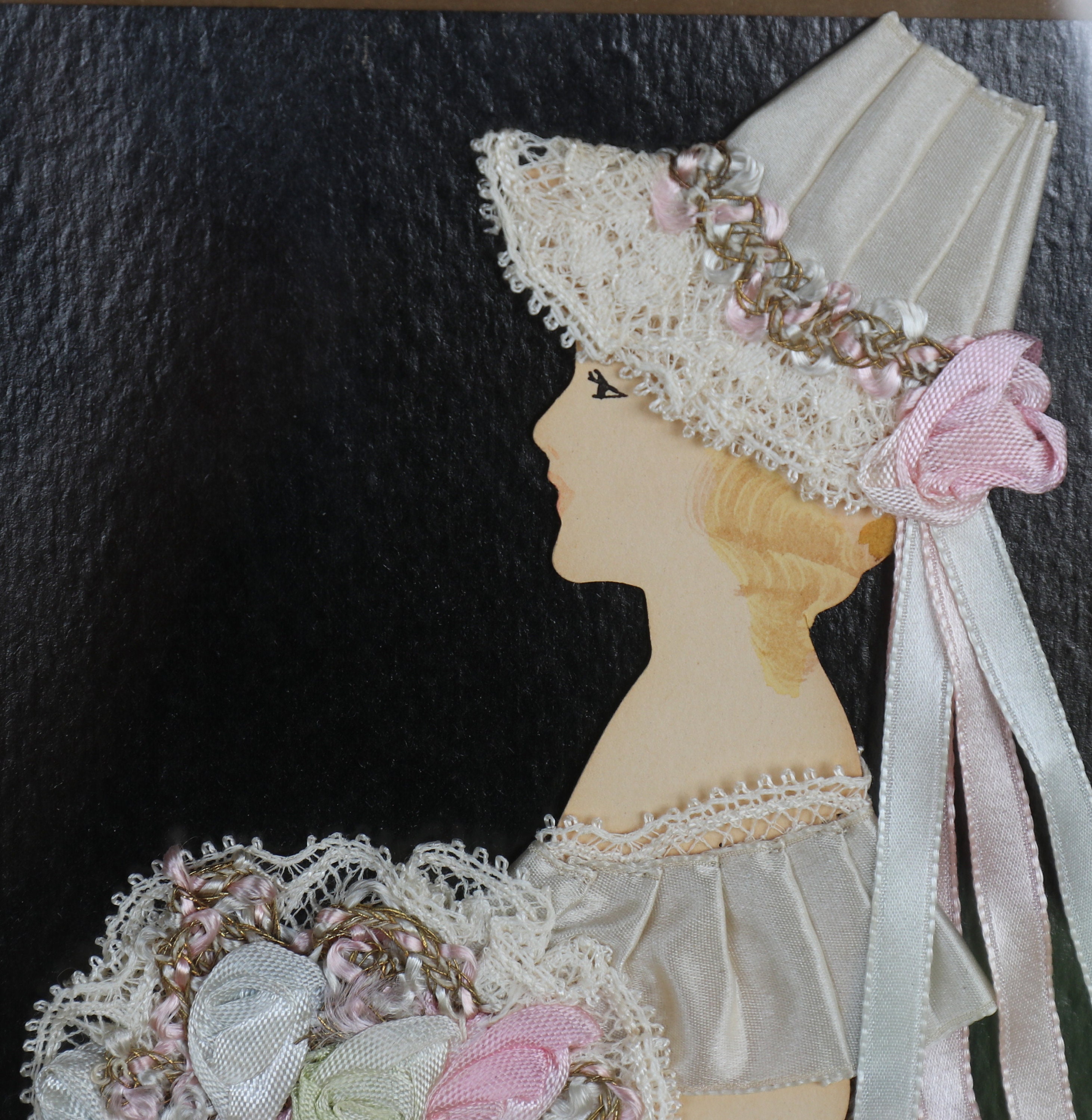 Vintage Victorian RIBBON DOLL Paper Satin Lace Silhouette