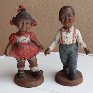 Vintage Retired PERCY & PEARL Sarah&#39;s Attic Boy and Girl Figurines African American Black Americana Collectible