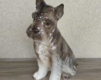 Adorable Large Vintage Porcelain Schnauzer Terrier DOG Figurine - Shafford Japan - 8" tall