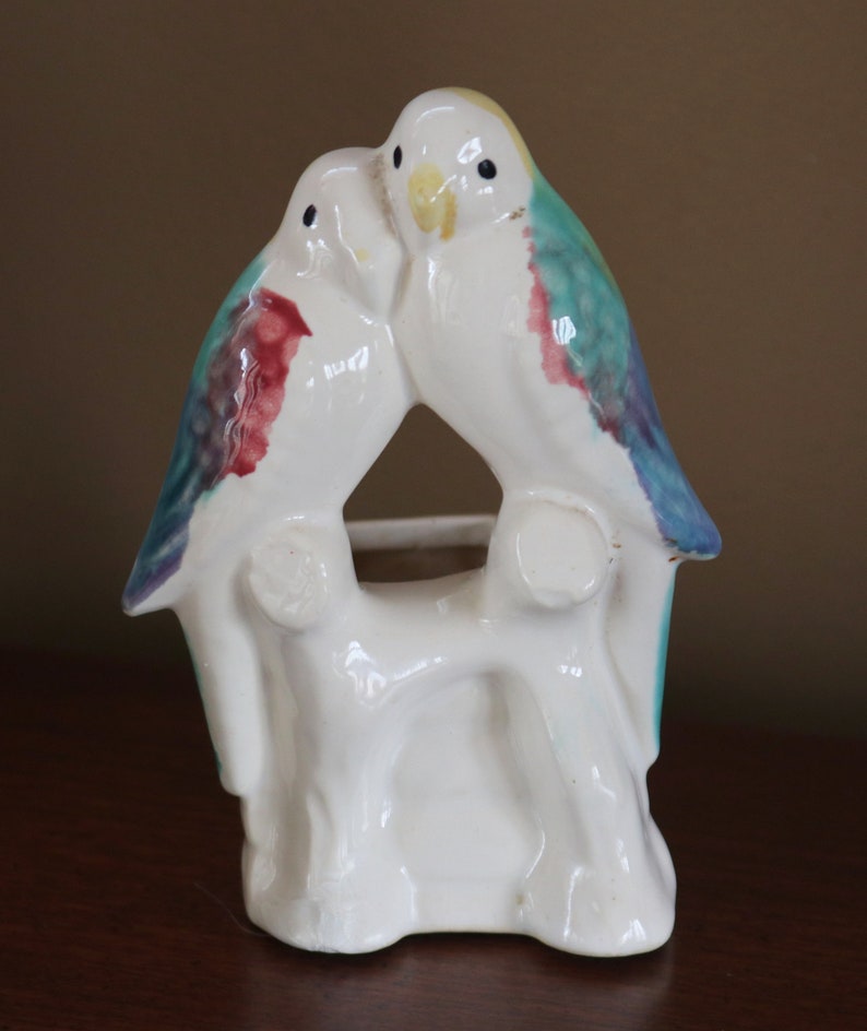 Vintage Love Birds PARROTS Figurine Figural PLANTER Pottery Etsy