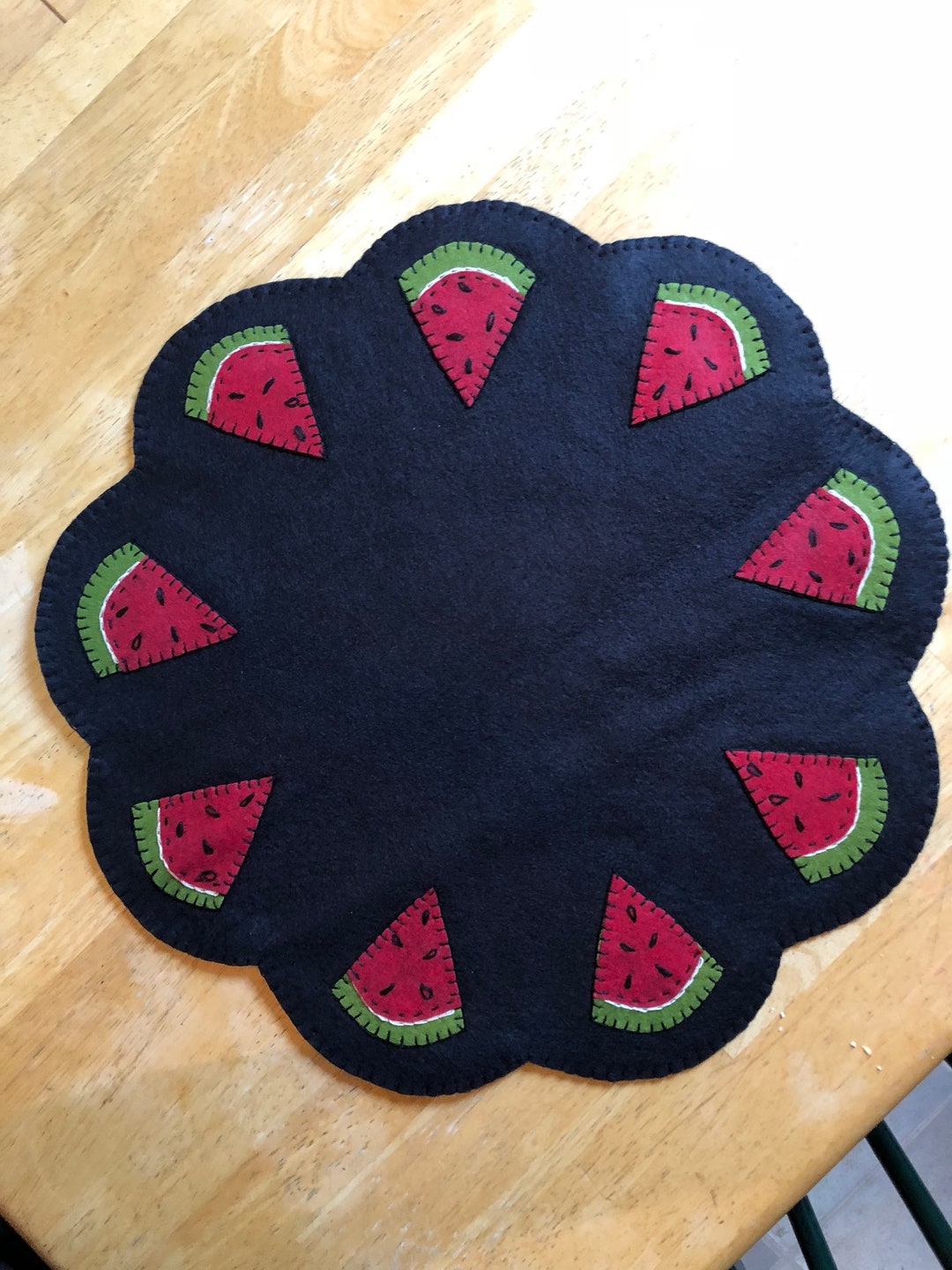 Watermelon Button Mat Primitive Watermelon Table Mat Measuring 18 Inches Across With Black ...