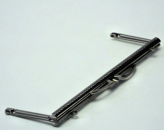 8" Clutch Sew On Purse Frame, Gunmetal Black Silver Color, Fishtail Clasp