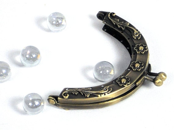 3 3/8"  Coin Purse Frame,  Flower & Vine Metal Applique Half Round Change Purse Frame