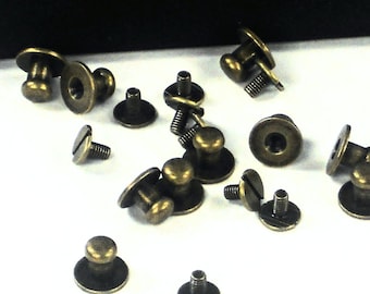 6mm Antique Brass 10pc Set Screw On Rivets, Decorative Studs for Leather, Purse Making Supplies