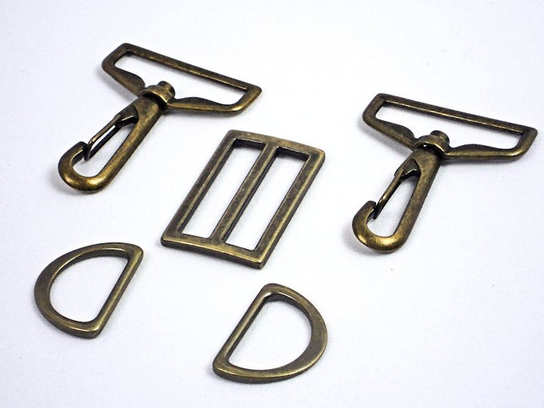 1.5 Swivel Hooks 1 D-Rings 1.5 Strap Slide,Purse Hardware Set, Antique Brass Bag Hardware, Bag Making Supplies MeiMei Supplies, USA image 1