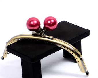 5 Inch Antique Brass Sew-In Purse Frame with Pink Bead Closure