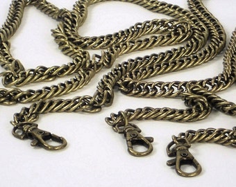 Long Double Link Purse Chains, 2pc Set of Antique Brass 42"/107cm Chains with Lobster Swivel Hooks, Detachable Straps; Ready to Ship