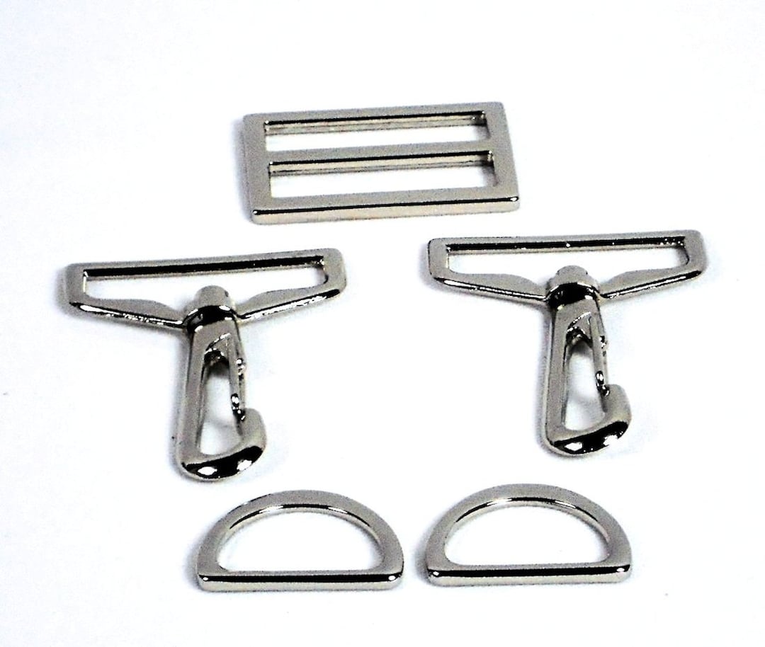 5pc Purse Hardware Set, 1.5 Silver Swivel Hooks, 1 Drings, 1.5 Slide