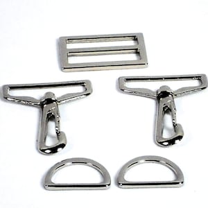 5pc Purse Hardware Set, 1.5&quot; Silver Swivel Hooks, 1&quot; D-Rings, 1.5&quot; Slide; Purse Supplies Bag Making, Ready to Ship from MeiMei Supplies
