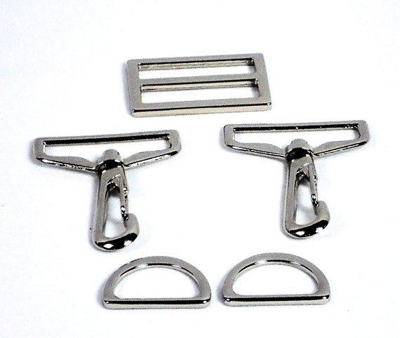 5pc Purse Hardware Set, 1.5 Silver Swivel Hooks, 1 D-rings, 1.5