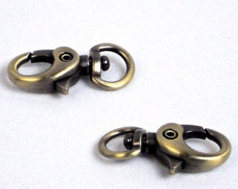 2 Mini Swivel  Hooks, 1CM Purse Hooks,  Tiny Antique Brass Snap Hooks, Purse Wristlet Hardware Supplies @ MeiMei Supplies in USA