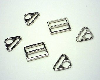 1 Inch Silver Purse Hardware,  6pc. Set Silver Triangular 2-Hole Strap Attachments, Bag Hardware Supplies @ MeiMei Supplies in USA