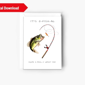 Carte de fête des pères imprimable - jeu de mots drôle pour papa, grand-père - carte sur le thème du poisson - téléchargement numérique instantané PDF, 5 x 7 A7