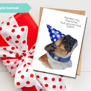 Französische Bulldogge Geburtstagskarte zum Ausdrucken • Frenchie Hund Geburtstagskarte Download • Pardon My Frenchie • Sarkastische Geburtstagskarte • 13x18cm • PDF, JPG