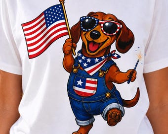 Patriotic Dachshund Flag T-Shirt Fourth of July Dog American Flag Dachshund Lover Tee Weenie Dog Apparel