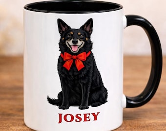Personalized Dog Mug Custom Pet Owner Gift Coffee Lover Birthday Present Ceramic Cup Black Canine Illustration Design Name Customizable