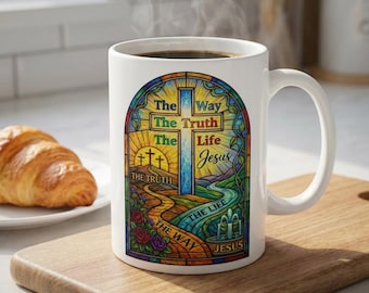 Christian Message Coffee Mug Cross Jesus Way Truth Life White 11 oz Jesus Faith Based Spiritual Life