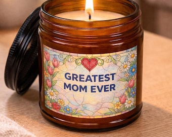 Mother's Day Candle Floral Hearts Soy 4 oz Greatest Mom Birthday Gift Stained Glass Look Candle Mother's Day Celebration
