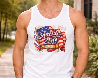 America 250 Tank Shirt Flag Design  Patriotic 4th of July Independence Day Unisex Semiquincentennial Fireworks Tee