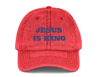 Baseball Cap Embroidered Red Jesus Is King Christian Hat Spiritual Headwear Blue Text I love Jesus Gift