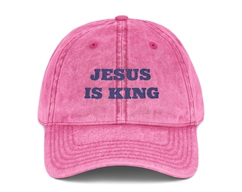 Baseball Cap Embroidered Jesus Is King Pink Christian Living Faith Religious Hat Gift Spiritual Statement Church Apparel Vintage