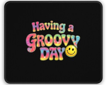 Gaming Mouse Pad Black Having a Groovy Day  Retro 70s Psychedelic Smiley Face Cool Vibes Retro Feel