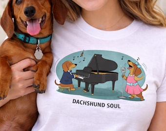 Dachshund T Shirt Soul Piano Funny Dog Music Lover T Singing Wiener Dog Musical Animals Female In Pink Dress